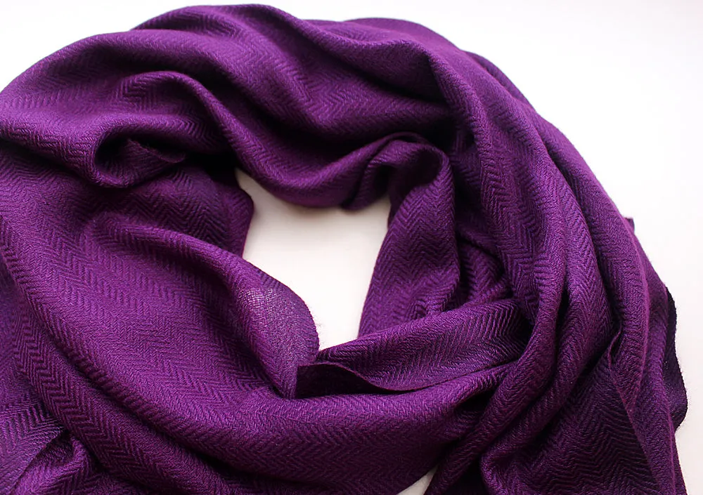 100 % Exclusive Purple Cashmere Shawl with Border Herringbone Pattern