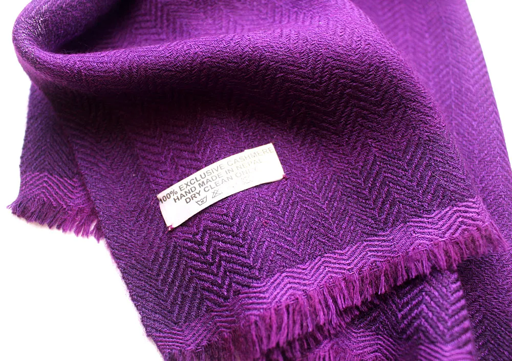 100 % Exclusive Purple Cashmere Shawl with Border Herringbone Pattern