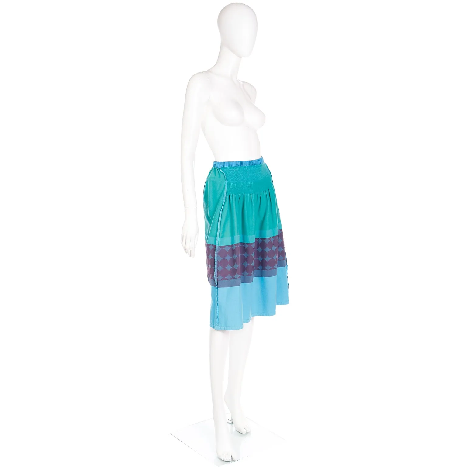 1990s A-Poc Issey Miyake Blue Green & Purple Vintage Cotton Skirt