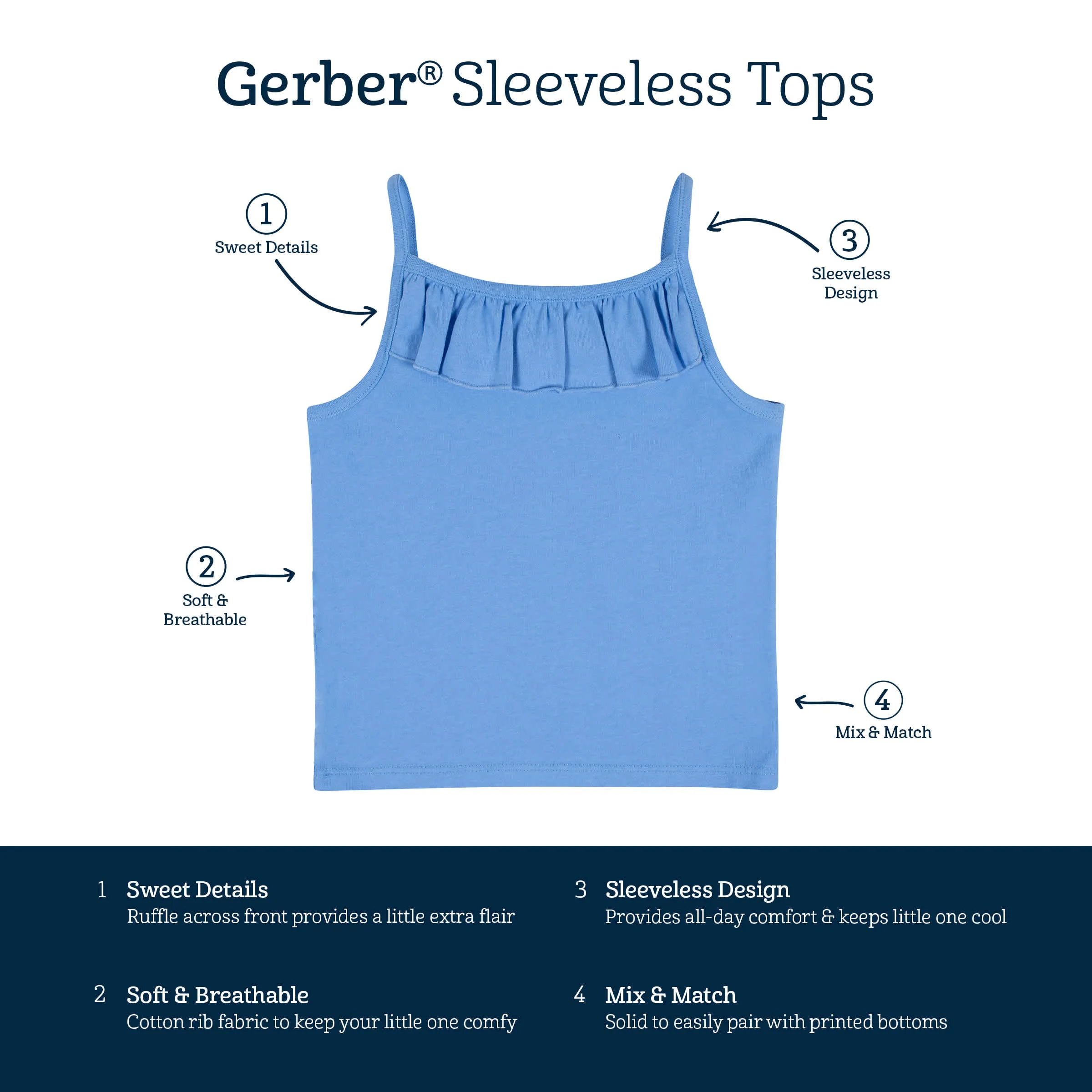 2-Pack Infant & Toddler Girls Blue Sleeveless Tops