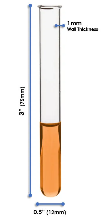 48PK Test Tubes, 7mL, 12x100mm - Rimmed - Light Wall, 1mm Thick - Borosilicate 3.3 Glass