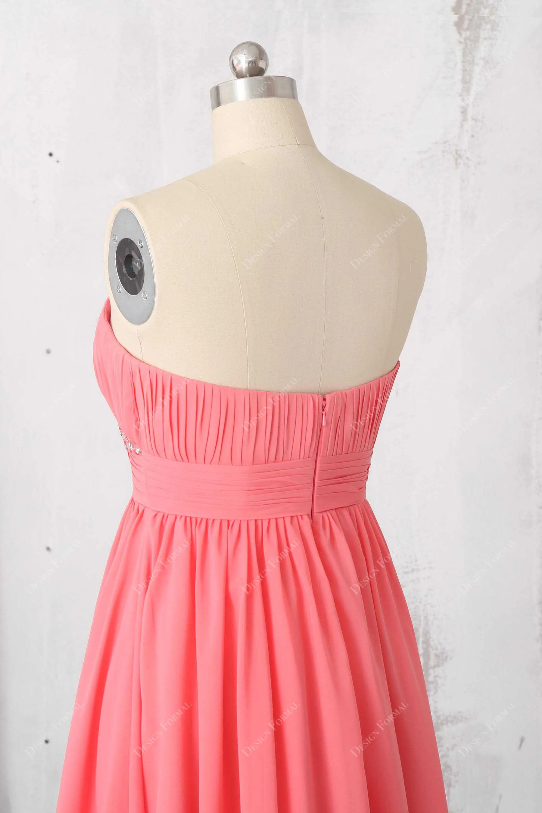 Beaded Pleated Watermelon Chiffon Short Cute Dress