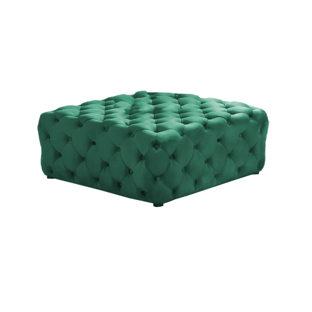 Biophilic Square Transitional Velvet Fabric Ottoman in Green