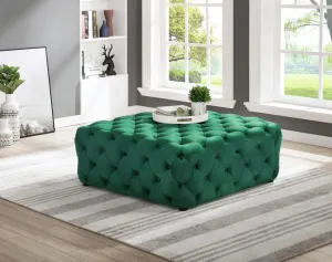 Biophilic Square Transitional Velvet Fabric Ottoman in Green