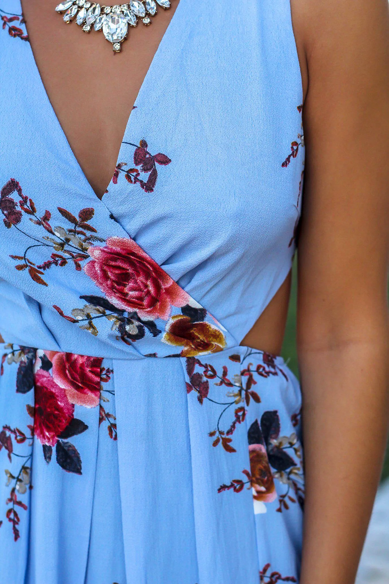 Blue Floral Maxi Dress with Cut Outs