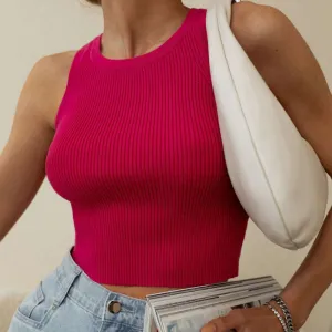 Casual Basic Summer Knitted Sleeveless Crop Tops