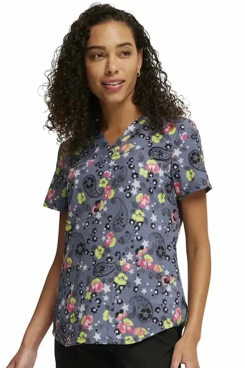 Cherokee Women's V-Neck Print Scrub Top | Paisley Petals