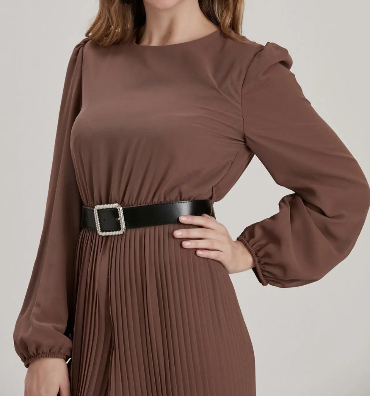 Chiffon Pleated Jumpsuit - Chestnut