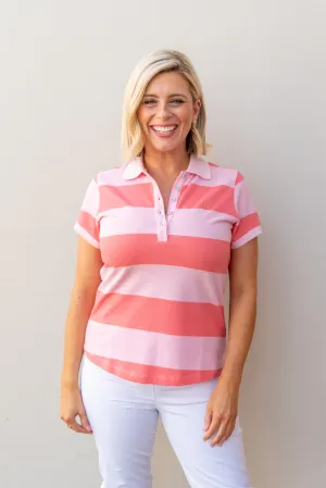 Cotton Striped Fitted Polo Pale Pink/Melon