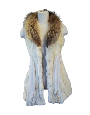 Cream Rabbit Fur Vest with Macramé Details