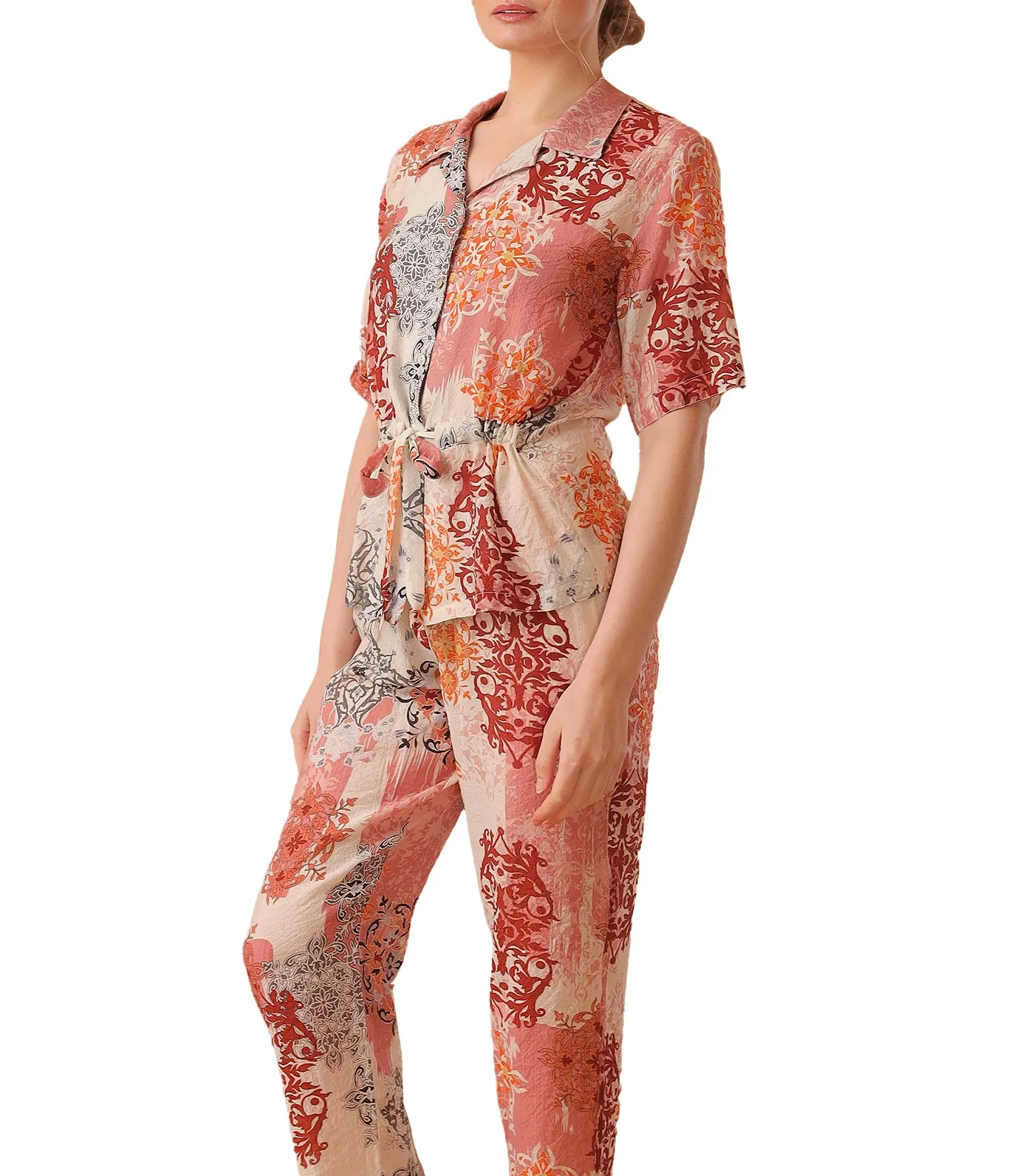 Dawa Pajama Set in Red Multicolor