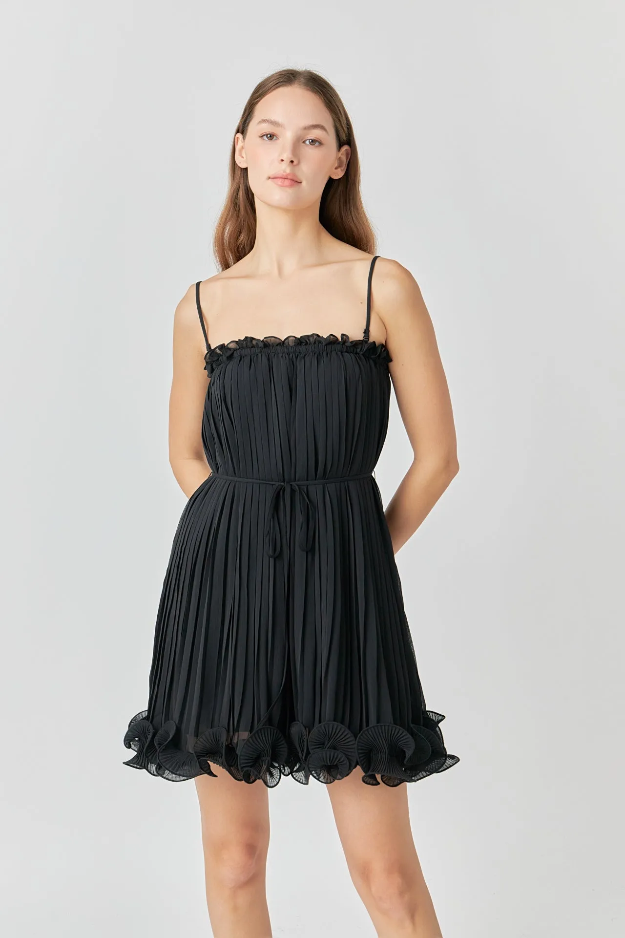 Endless Rose - Pleated Chiffon Ruffle Mini Dress