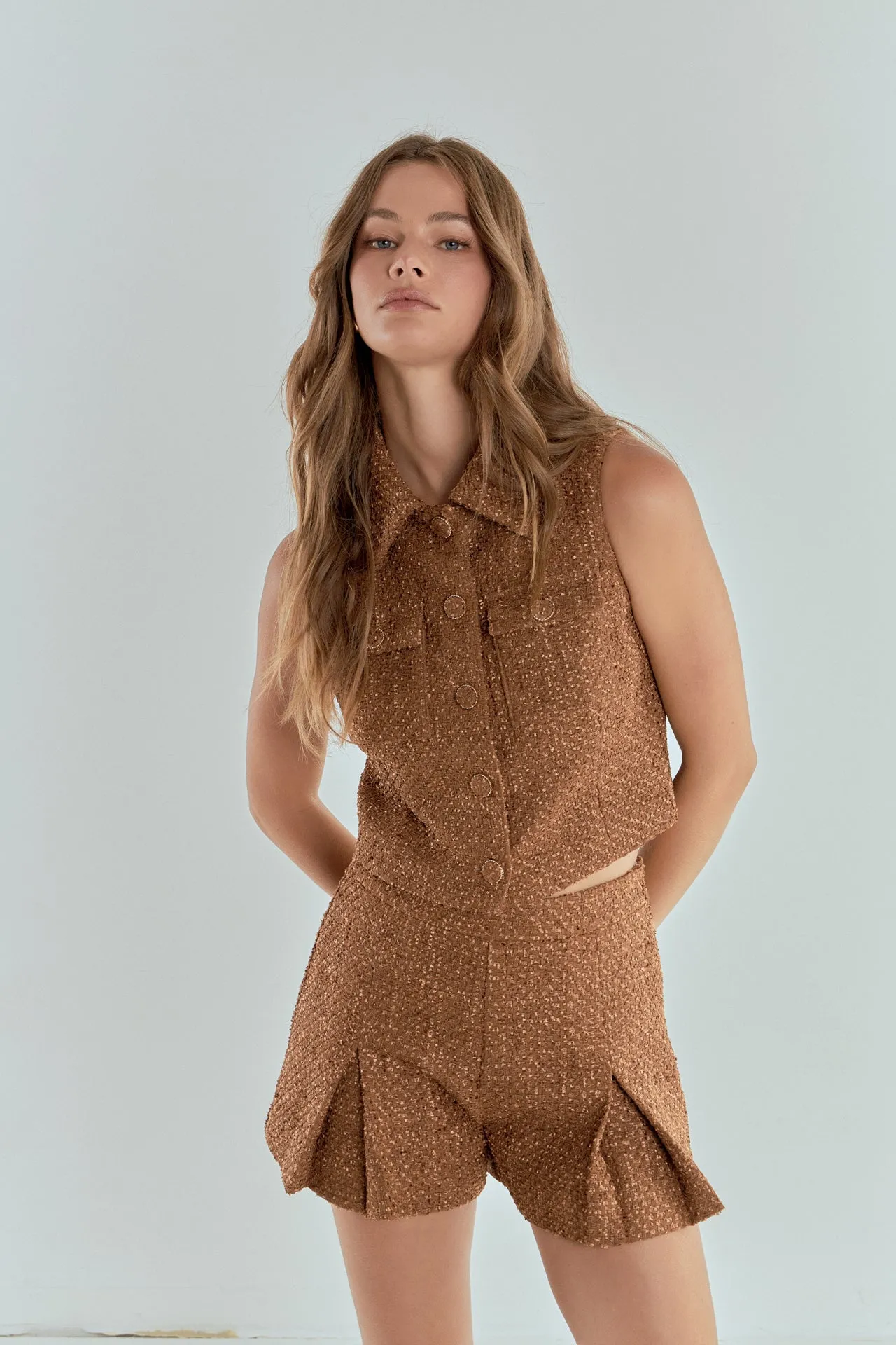 Endless Rose - Tweed Short Sleeveless Jacket