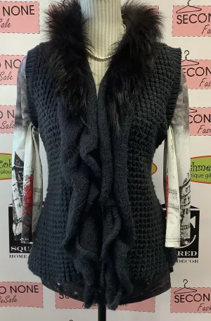 Faux Fur Trimmed Knit Cardi Vest (M/L)