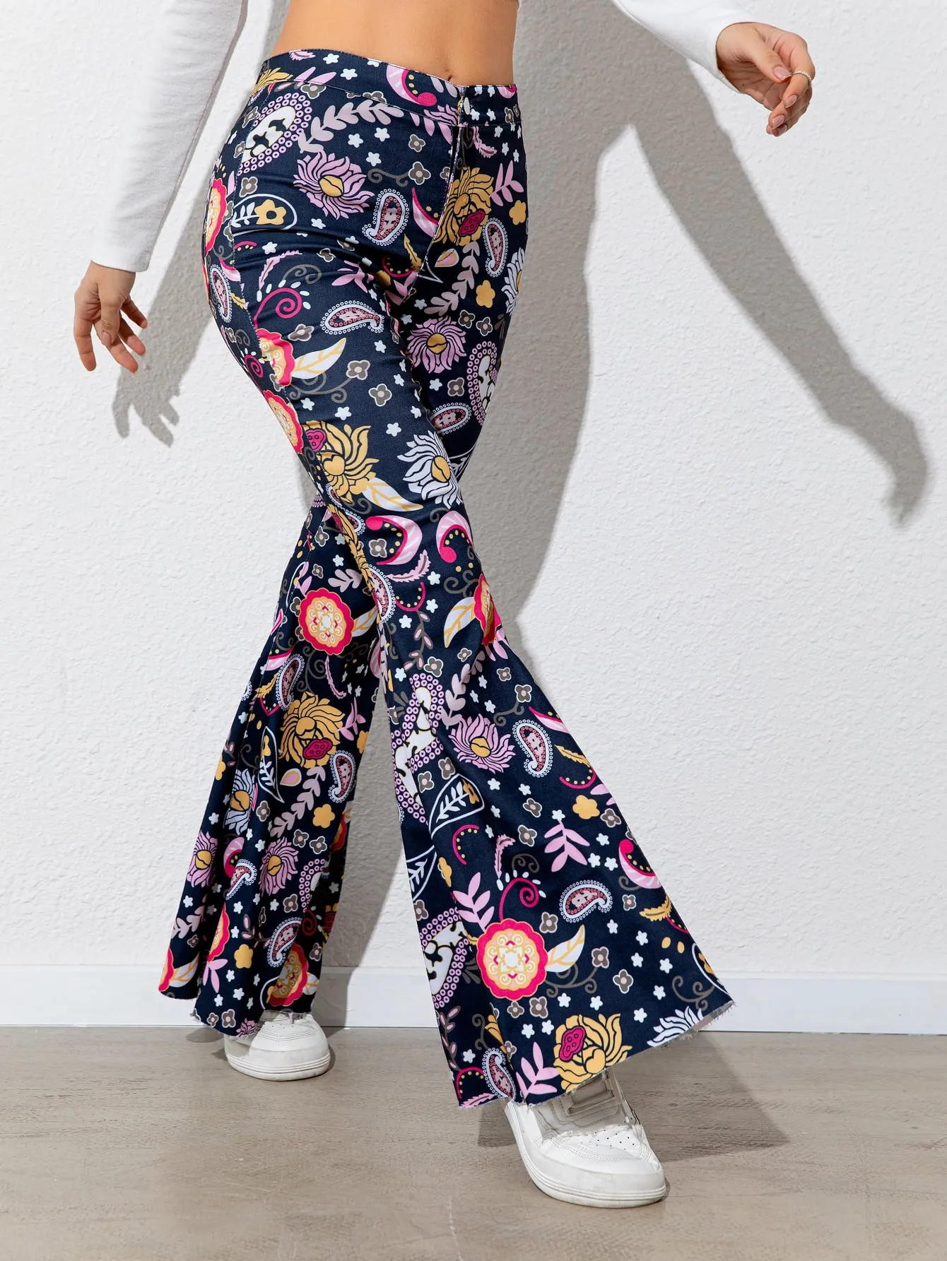 Floral High Waist Vacation Flare Leg Pants