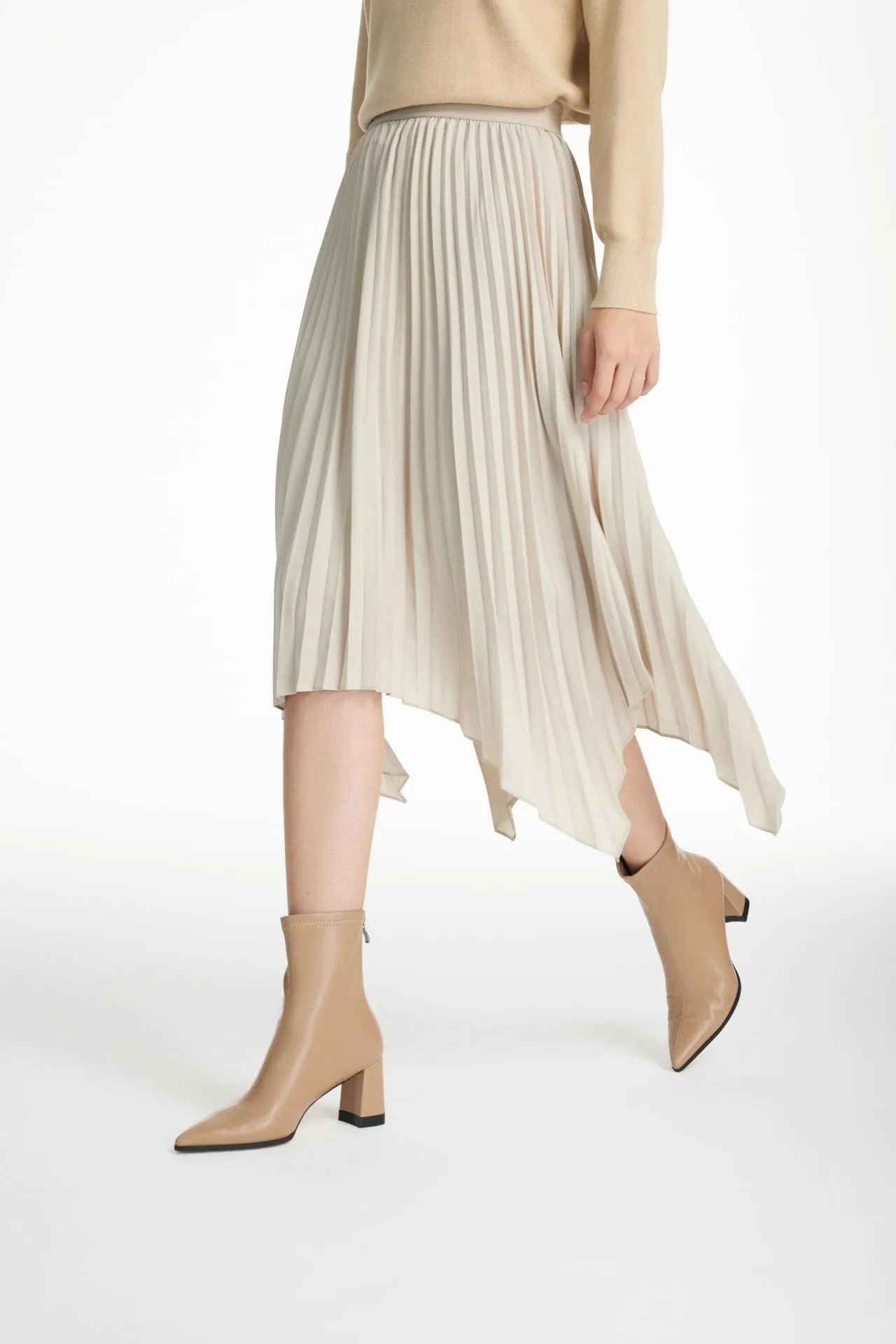 Florence Soft Touch Chiffon Pleated Asymmetric Hem Skirt with Elastic Waistband