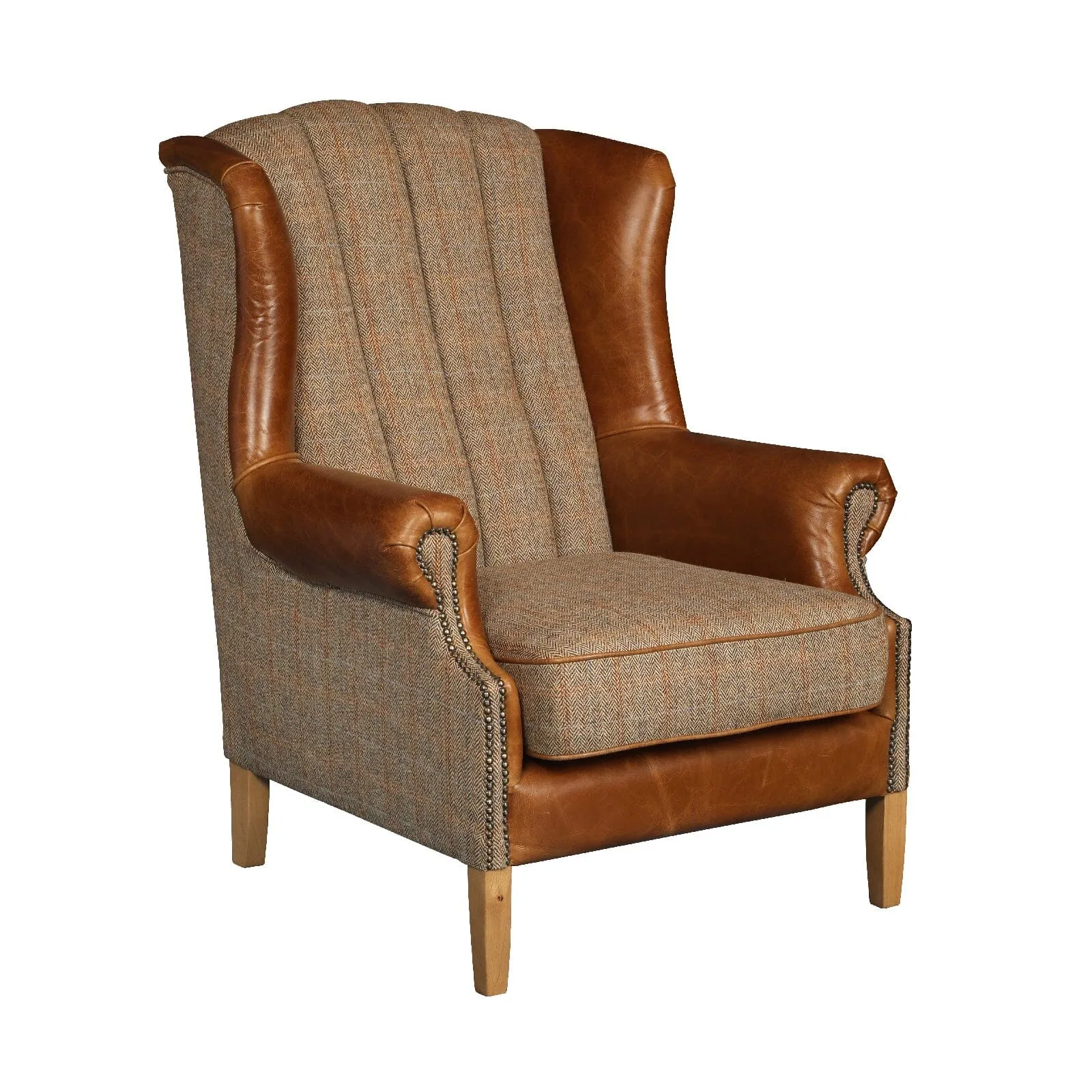 Fluted Wing Armchair - Hunting Lodge Harris Tweed