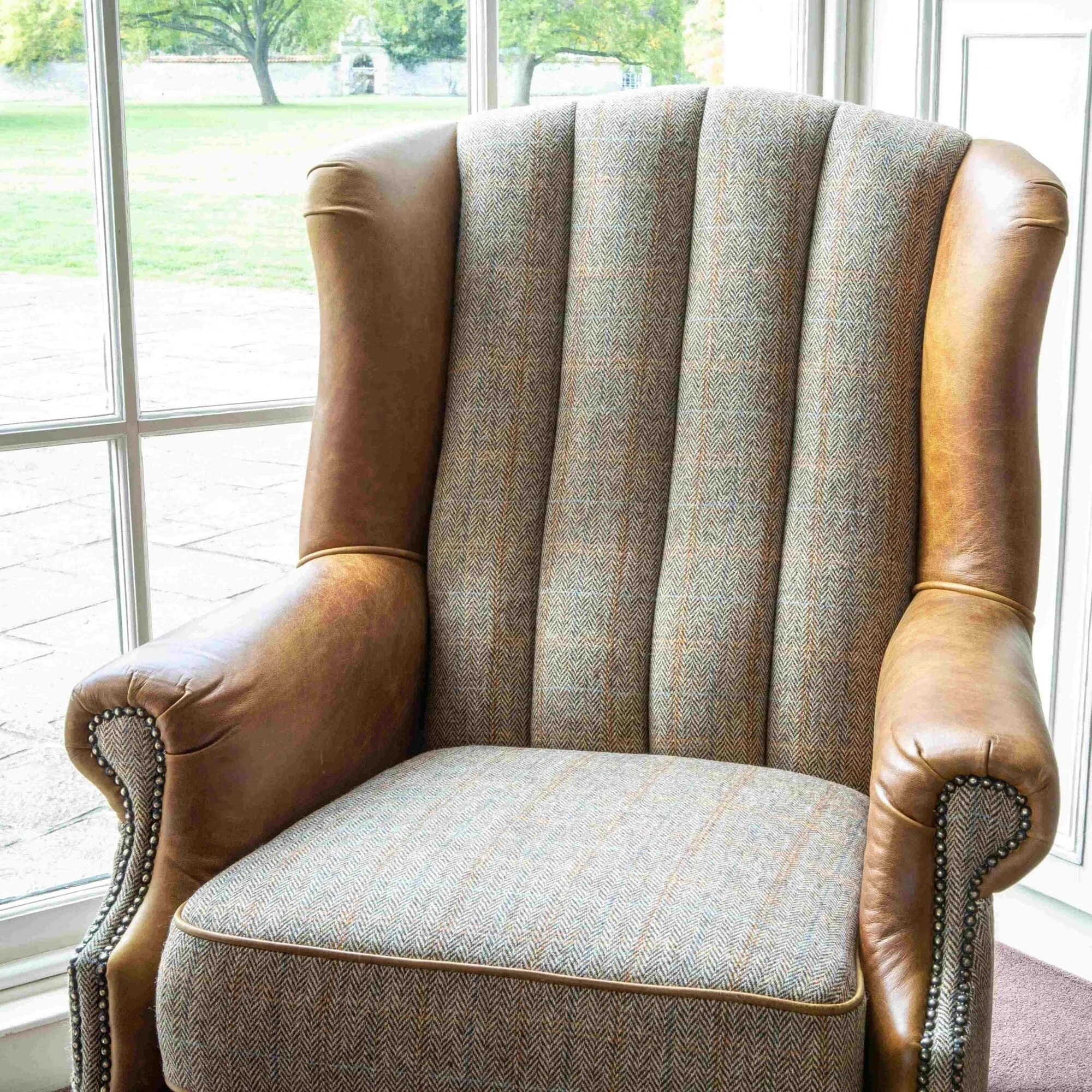 Fluted Wing Armchair - Hunting Lodge Harris Tweed