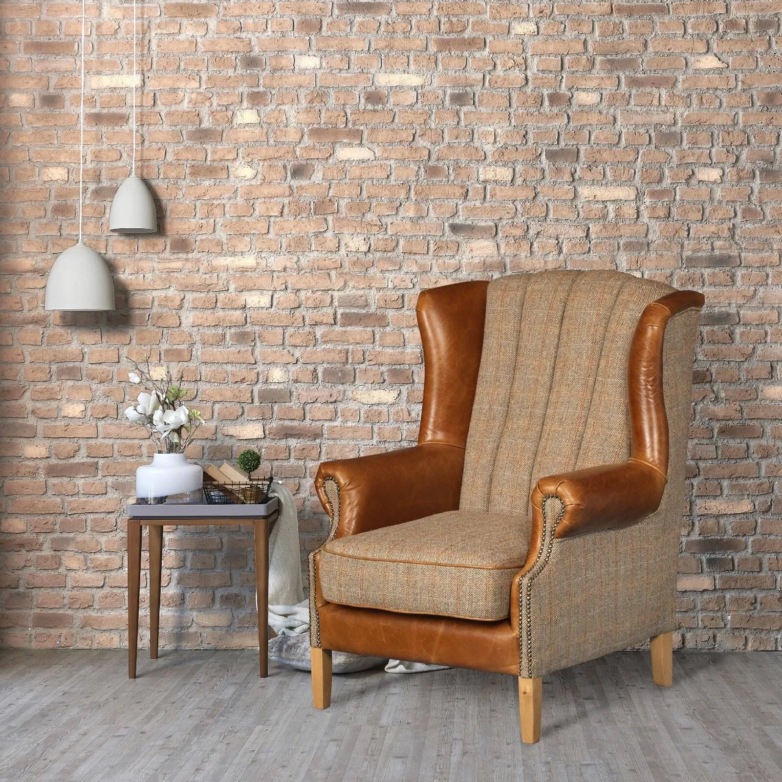 Fluted Wing Armchair - Hunting Lodge Harris Tweed