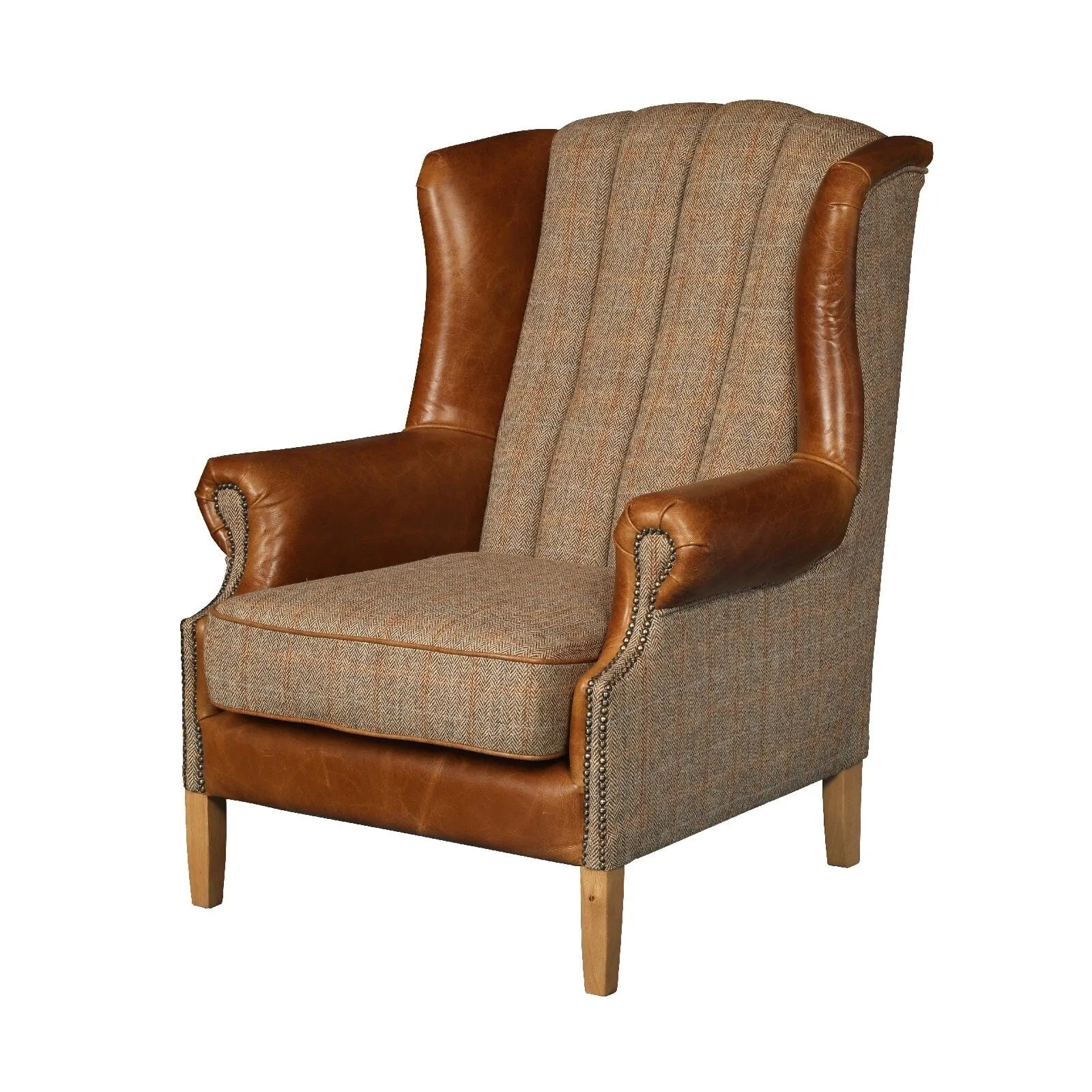 Fluted Wing Armchair - Hunting Lodge Harris Tweed