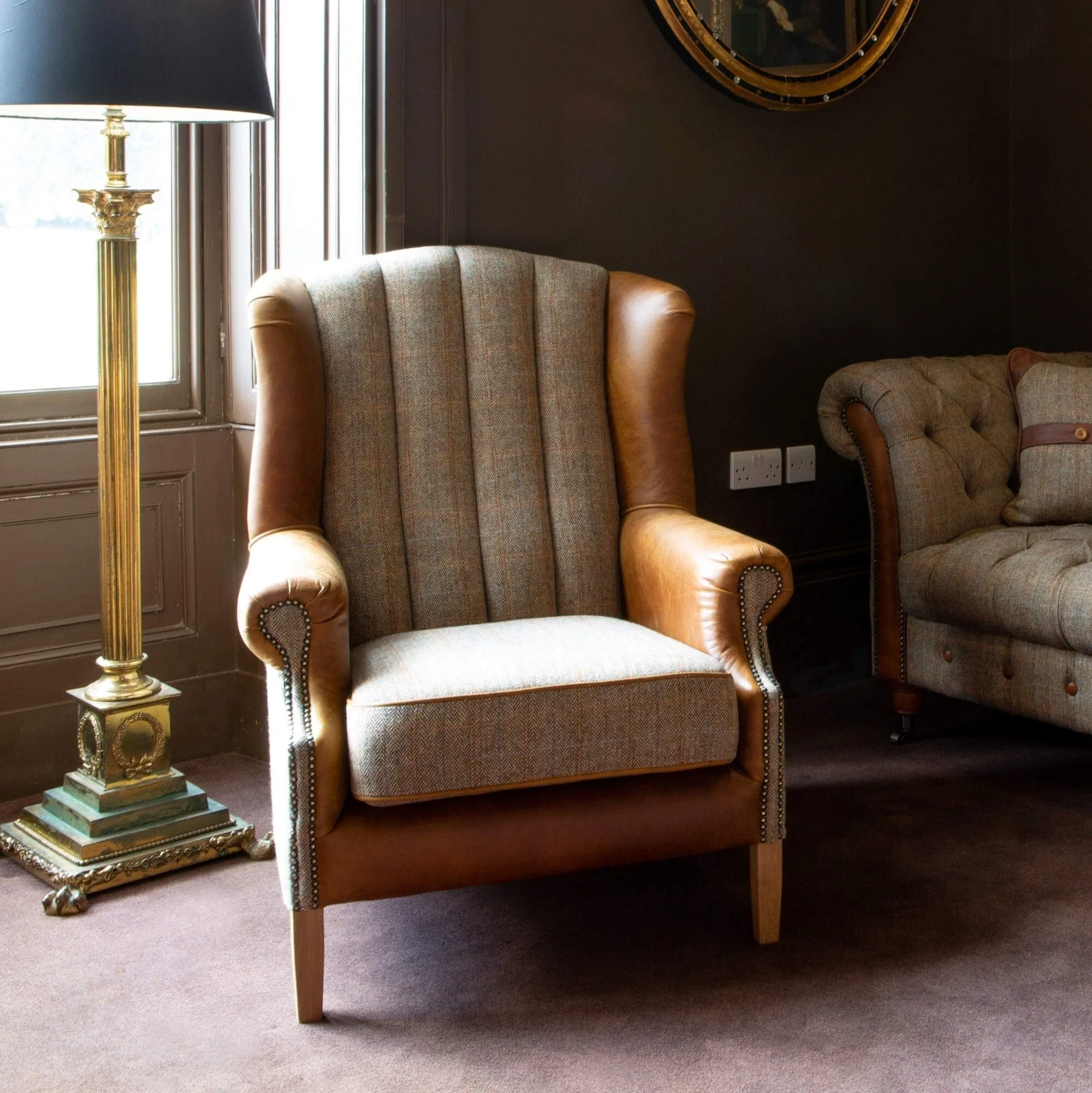 Fluted Wing Armchair - Hunting Lodge Harris Tweed