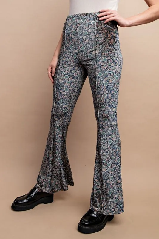 Gigio Ditsy Floral Velvet Pants - Midnight Blue