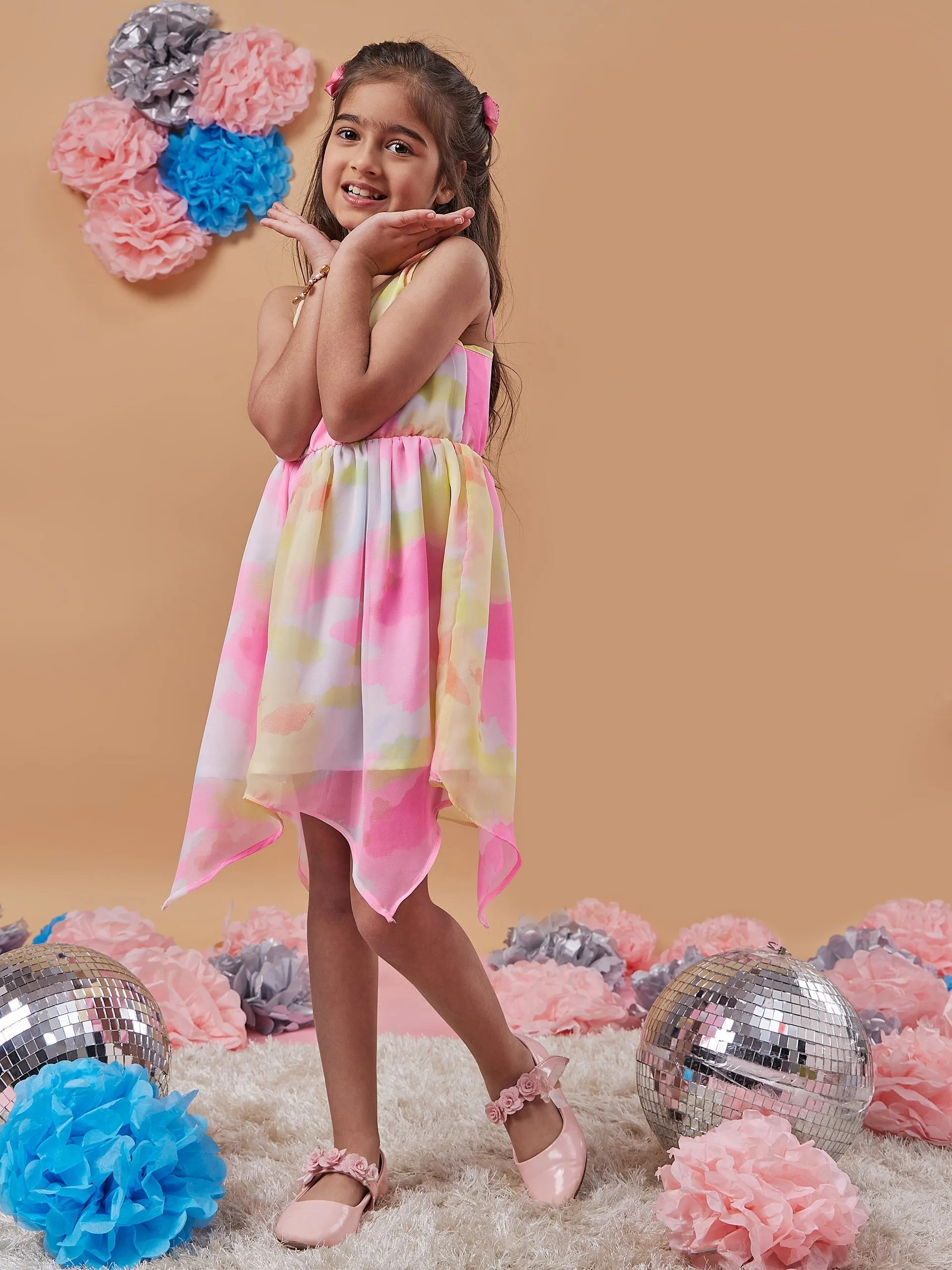 Girls Tie Dye Dyed Shoulder Straps Wrap Dress - PS Peaches