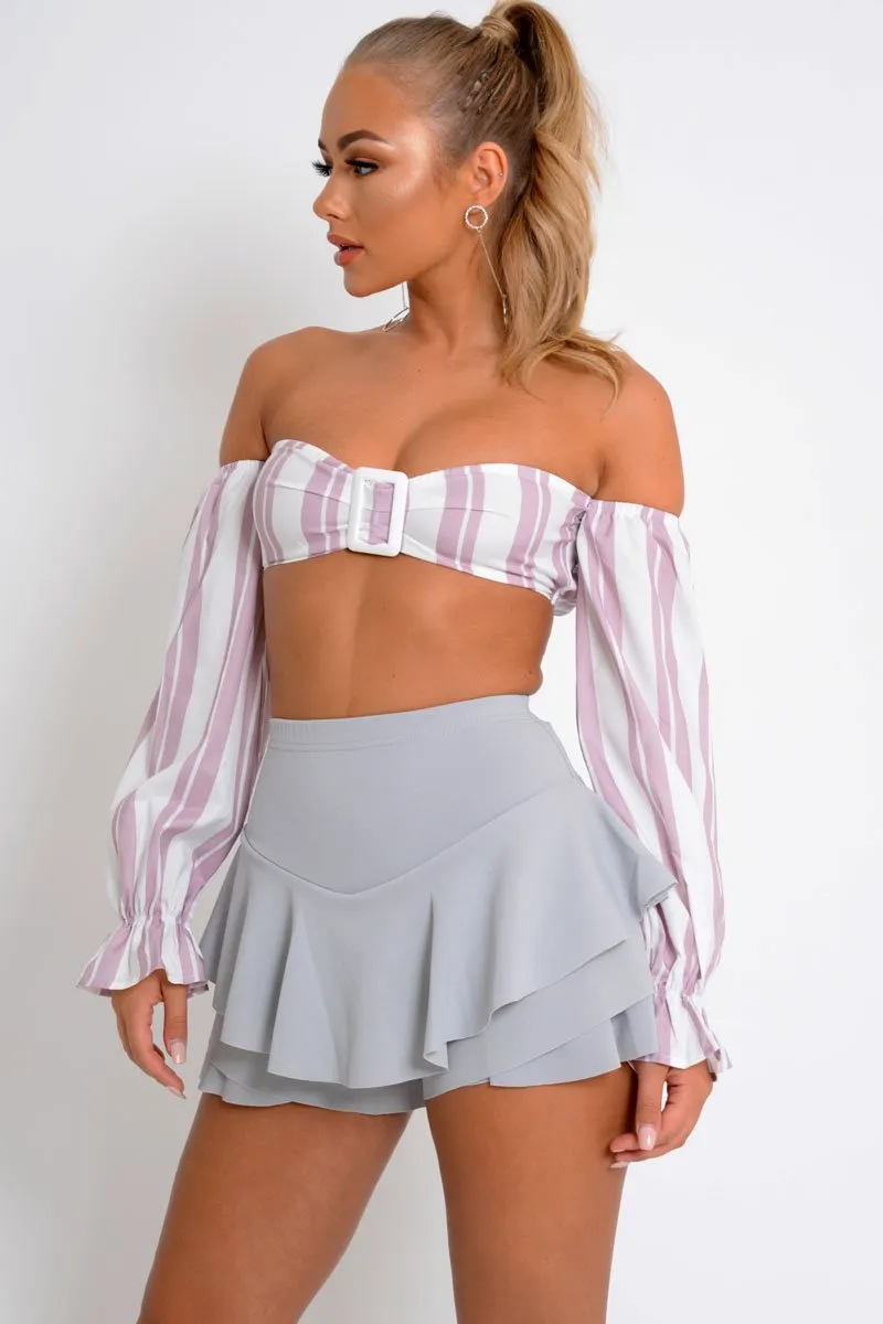 Grey Frill High Waisted Shorts - Claudelle