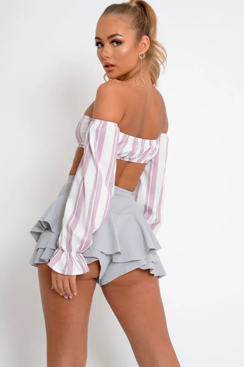 Grey Frill High Waisted Shorts - Claudelle