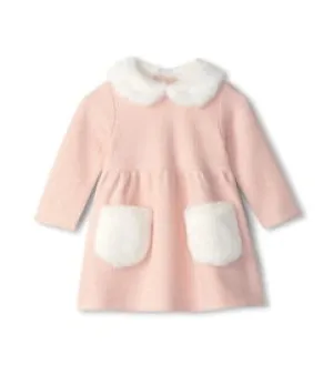 Hatley Baby Girls Rose Herringbone Fur Trim Dress