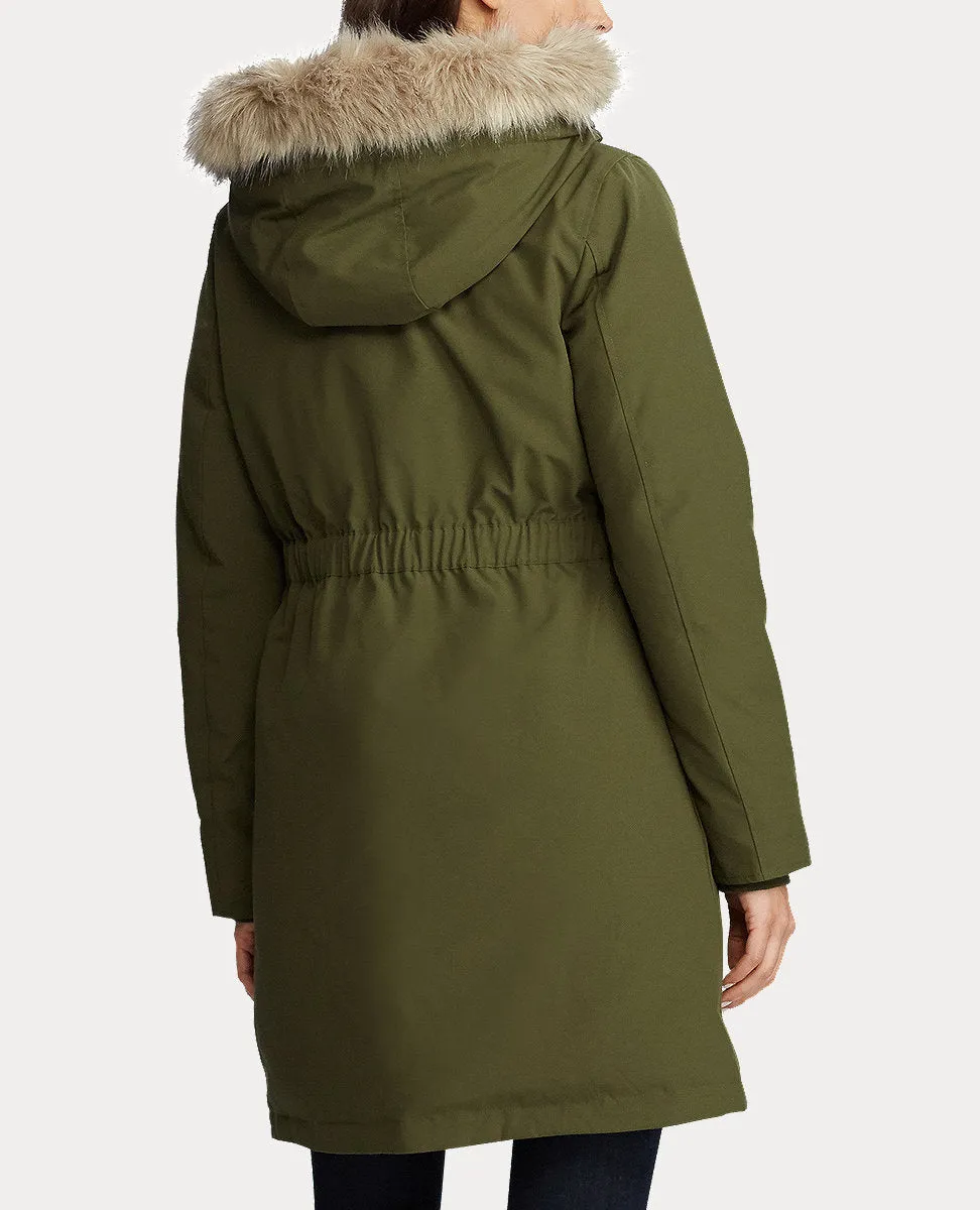 Hooded Down Coat In Dark Green