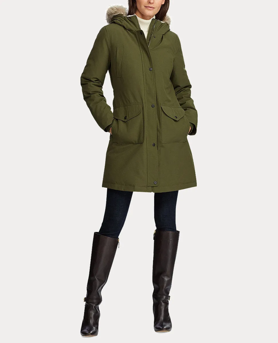 Hooded Down Coat In Dark Green