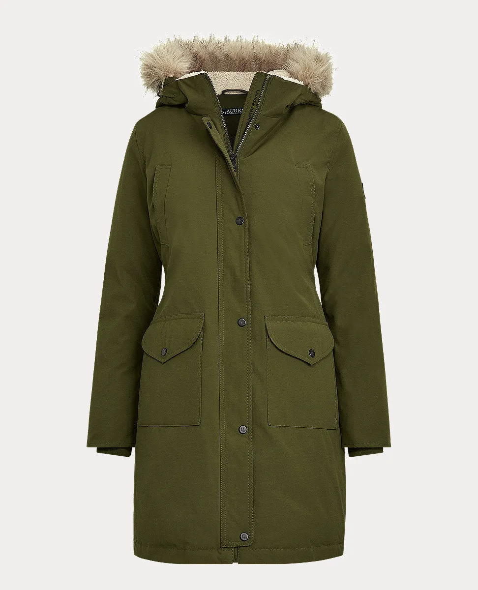 Hooded Down Coat In Dark Green