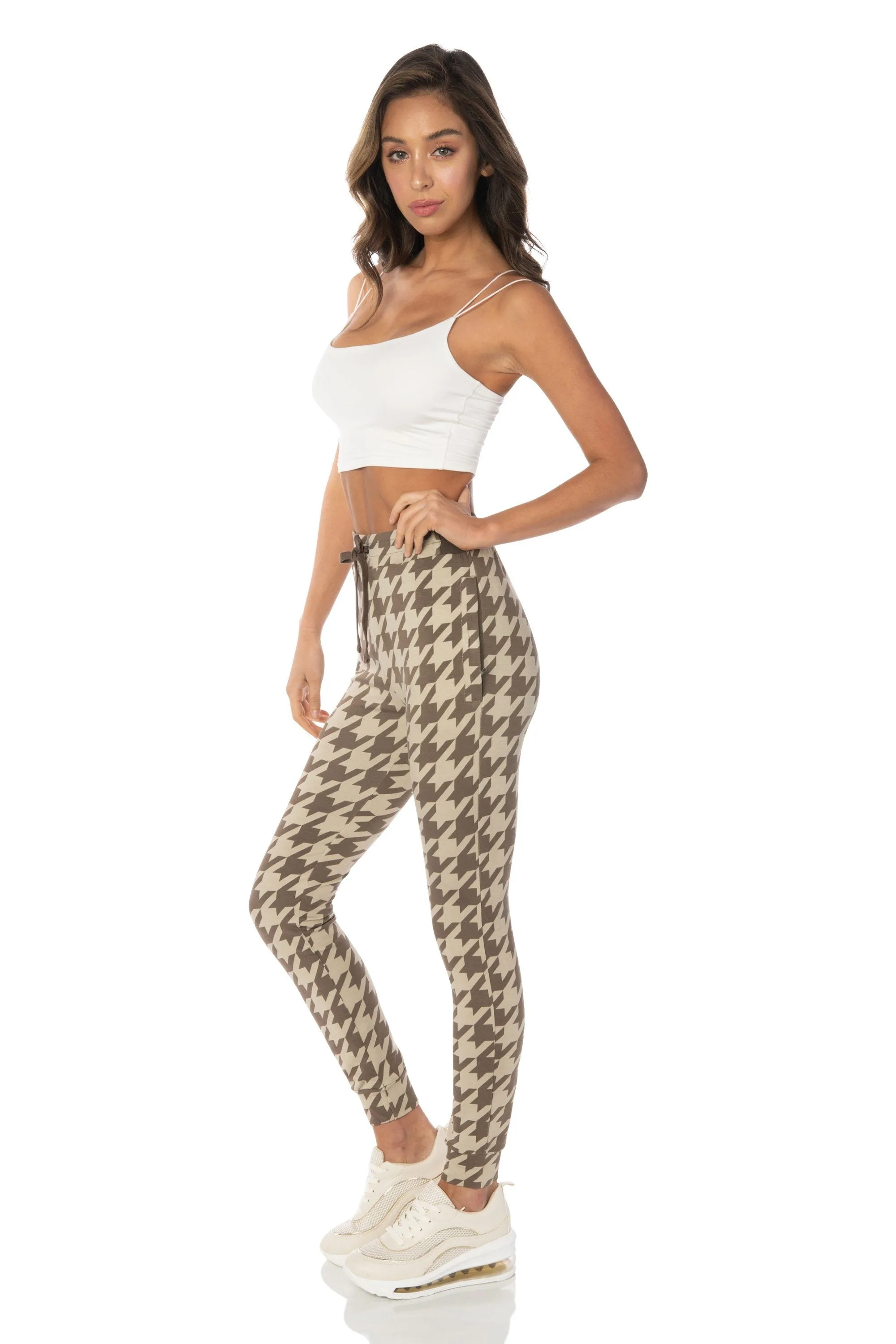 Houndstooth Brown Skinny Fit Joggers - Hypeach Lounge