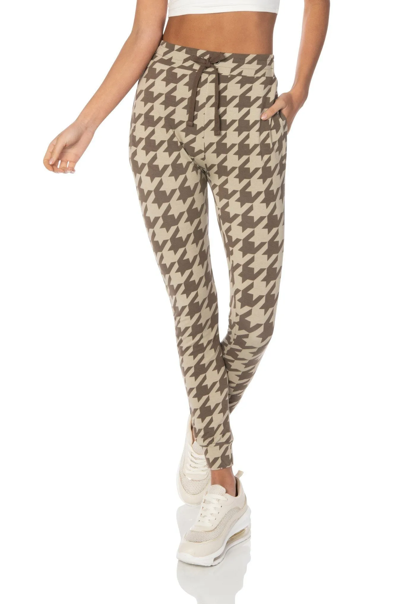 Houndstooth Brown Skinny Fit Joggers - Hypeach Lounge