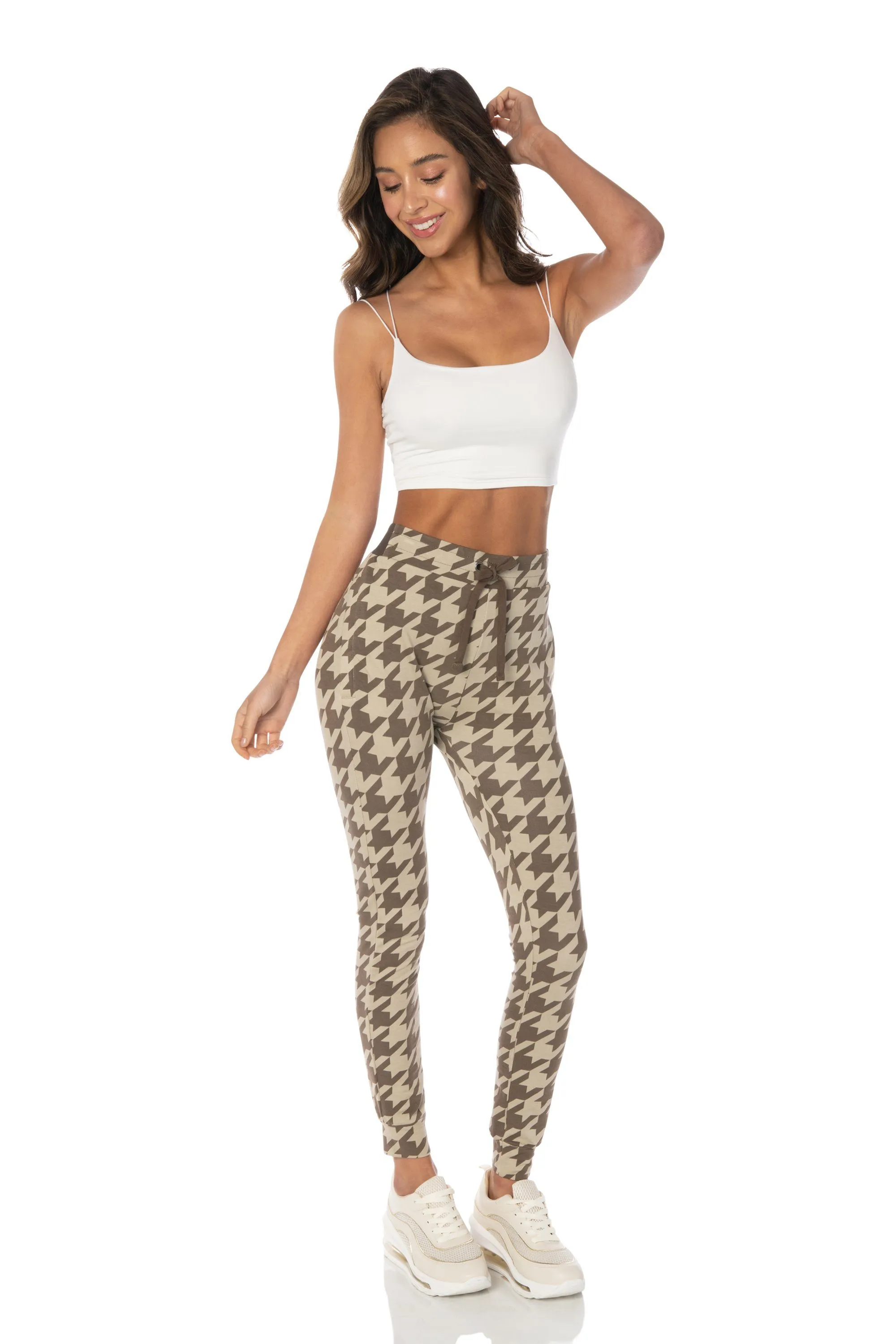 Houndstooth Brown Skinny Fit Joggers - Hypeach Lounge