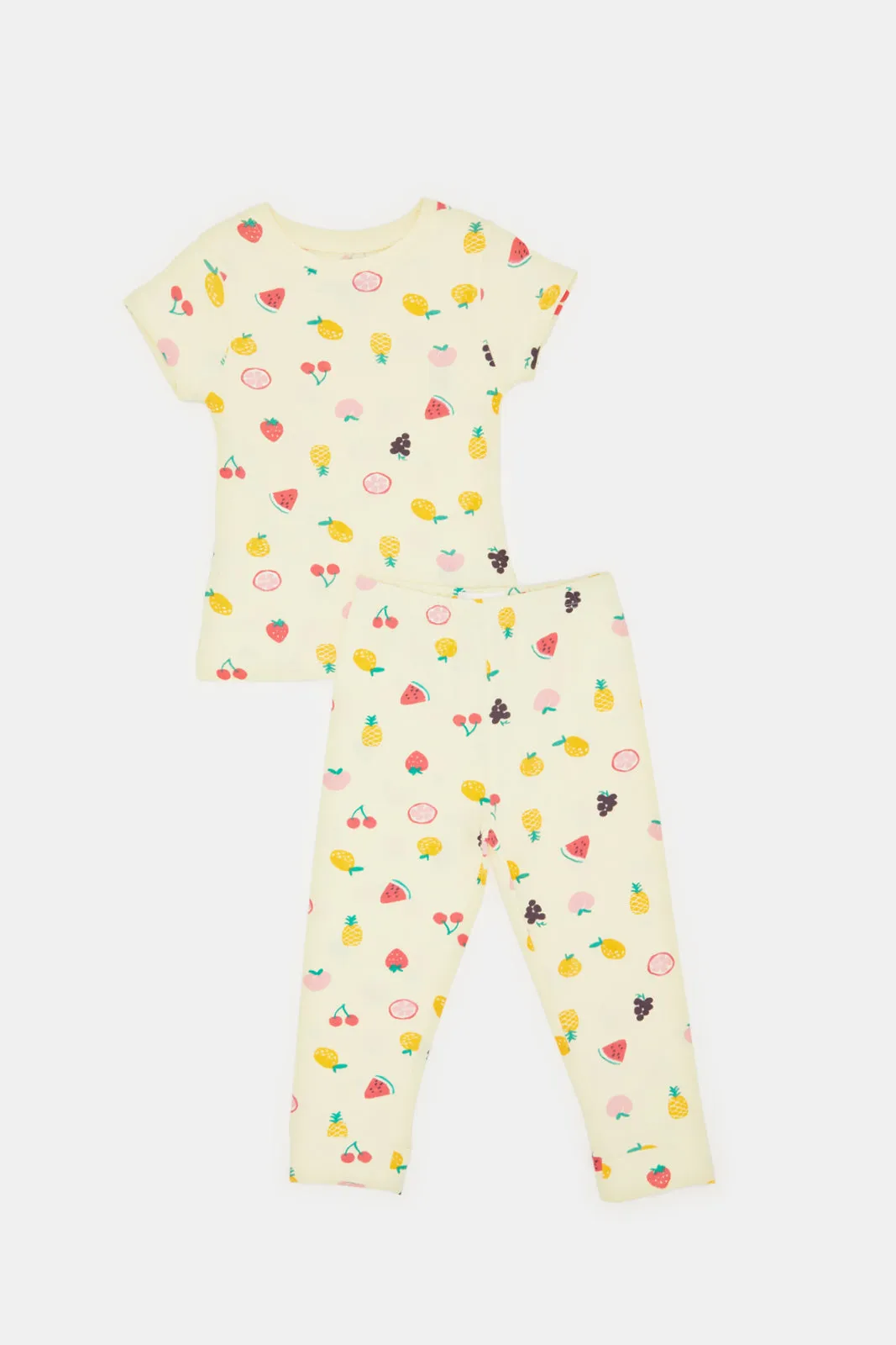 Infant Girls Pink And Yellow Printed Pyjama Set (4 Piece)