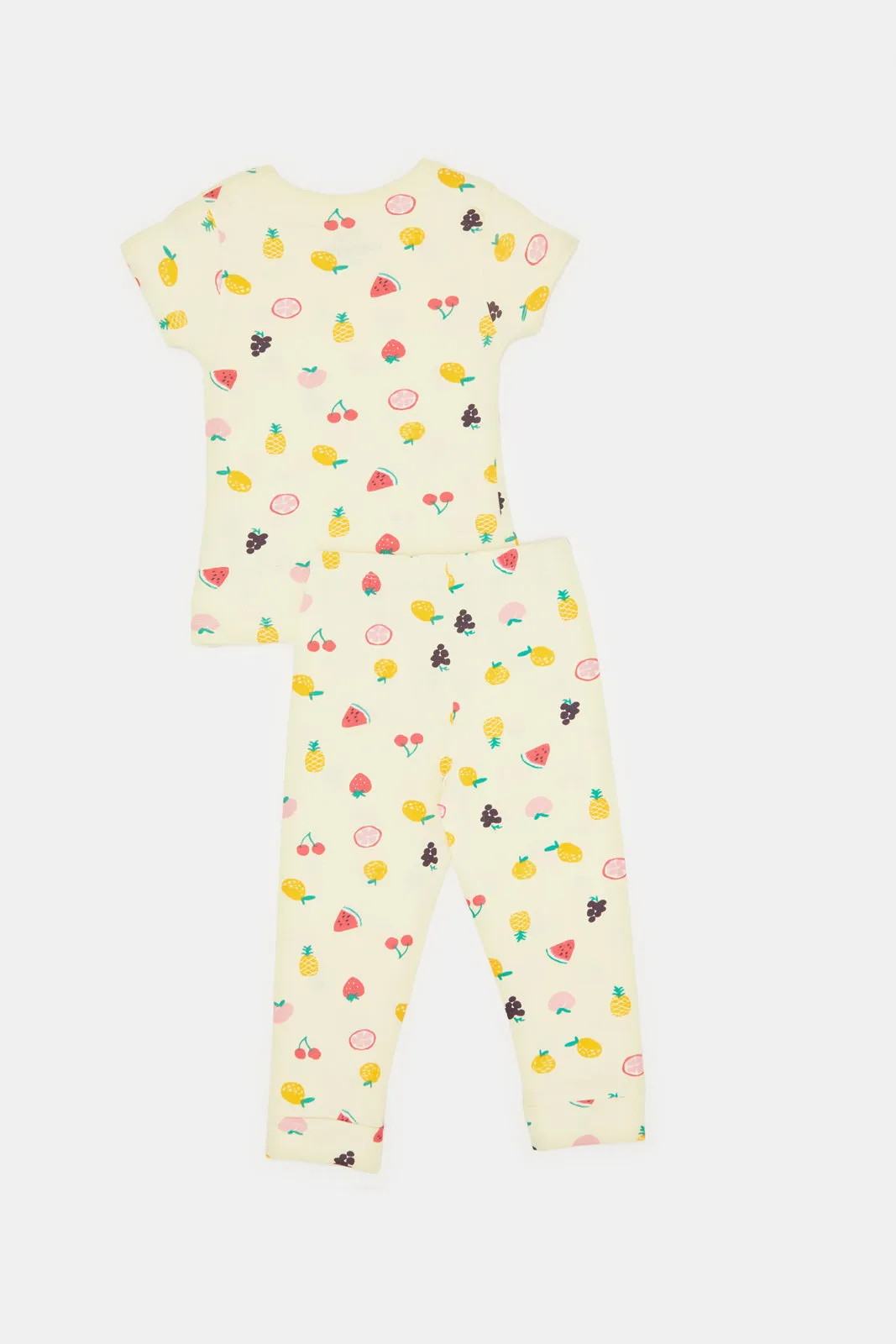 Infant Girls Pink And Yellow Printed Pyjama Set (4 Piece)