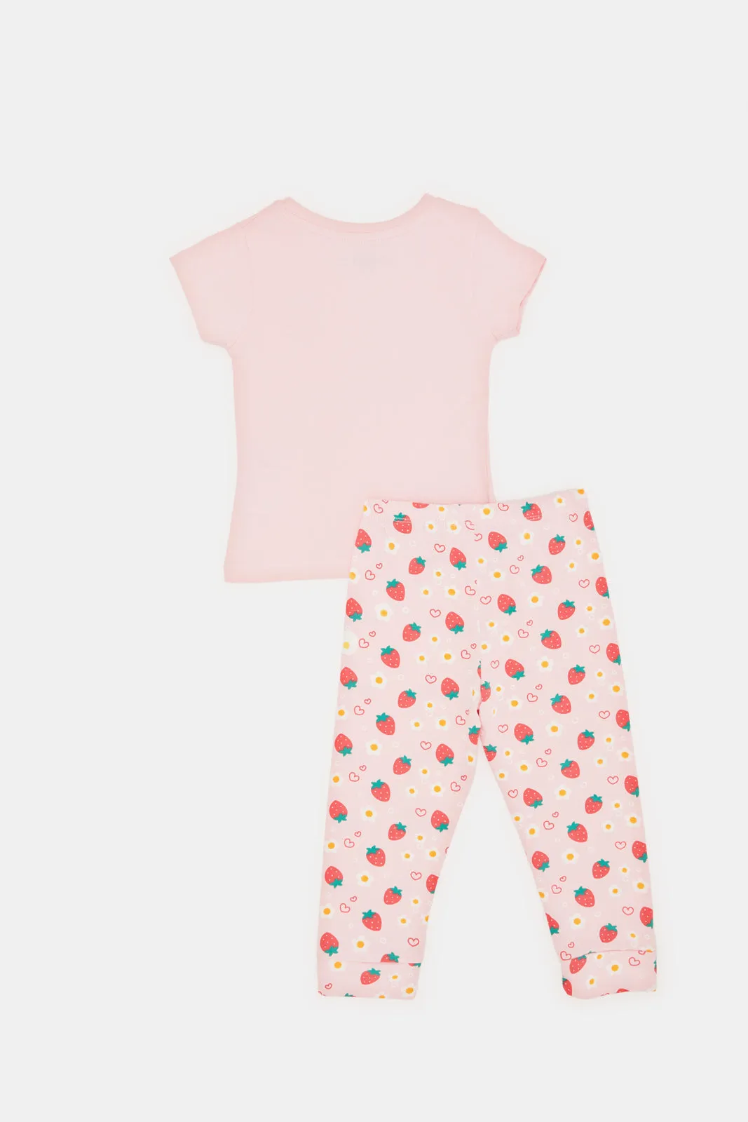 Infant Girls Pink And Yellow Printed Pyjama Set (4 Piece)