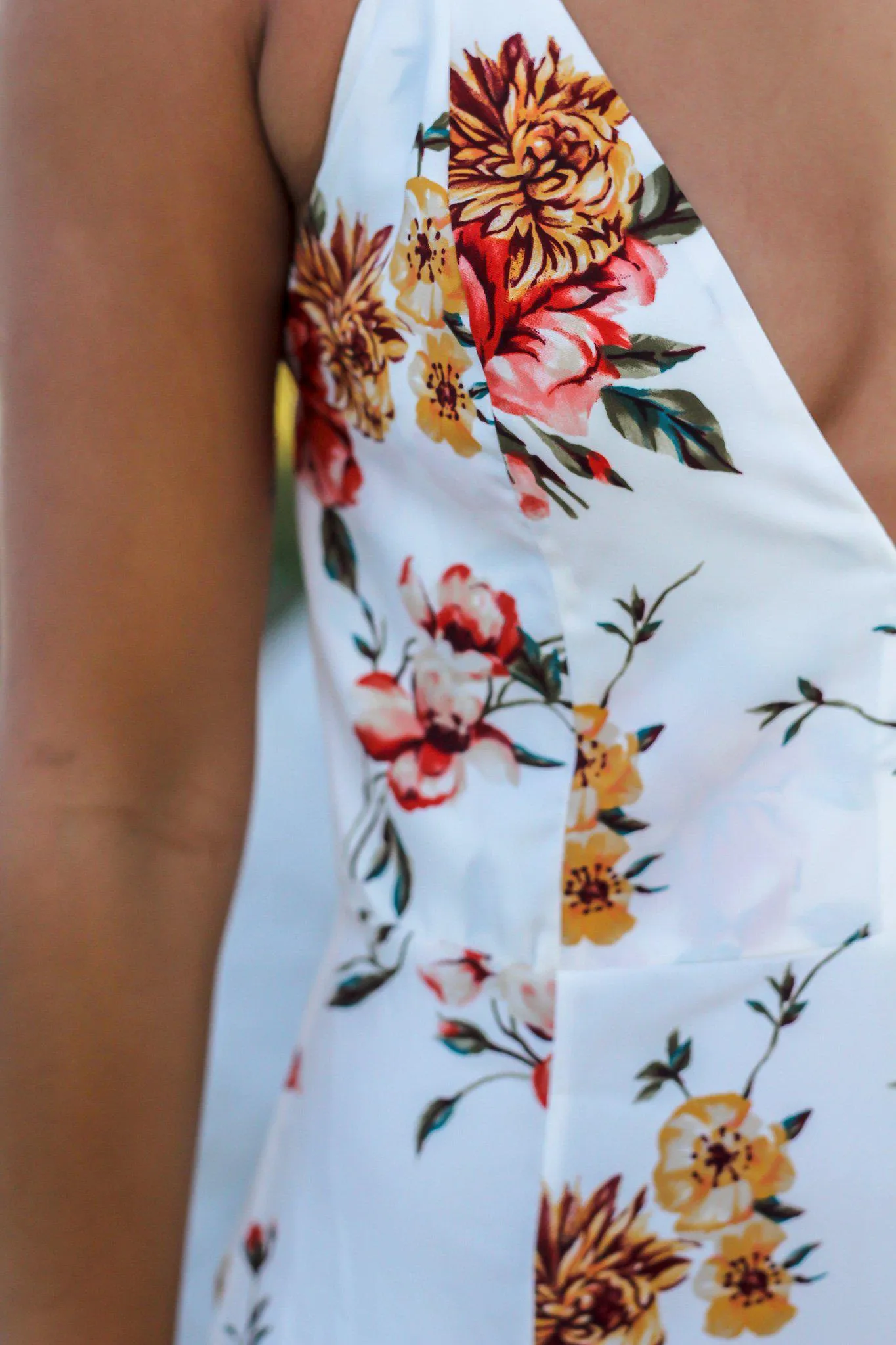 Ivory Floral V-Neck Maxi Dress with Side Slit