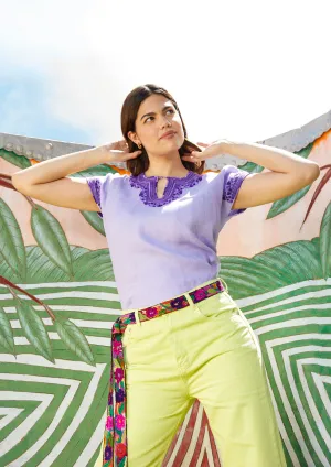 Kahlo Mexican Top - Linen- Lilac