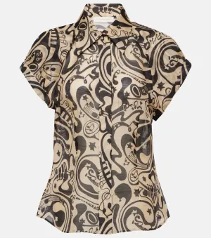 Linen and silk blouse with Zimmermann print, black