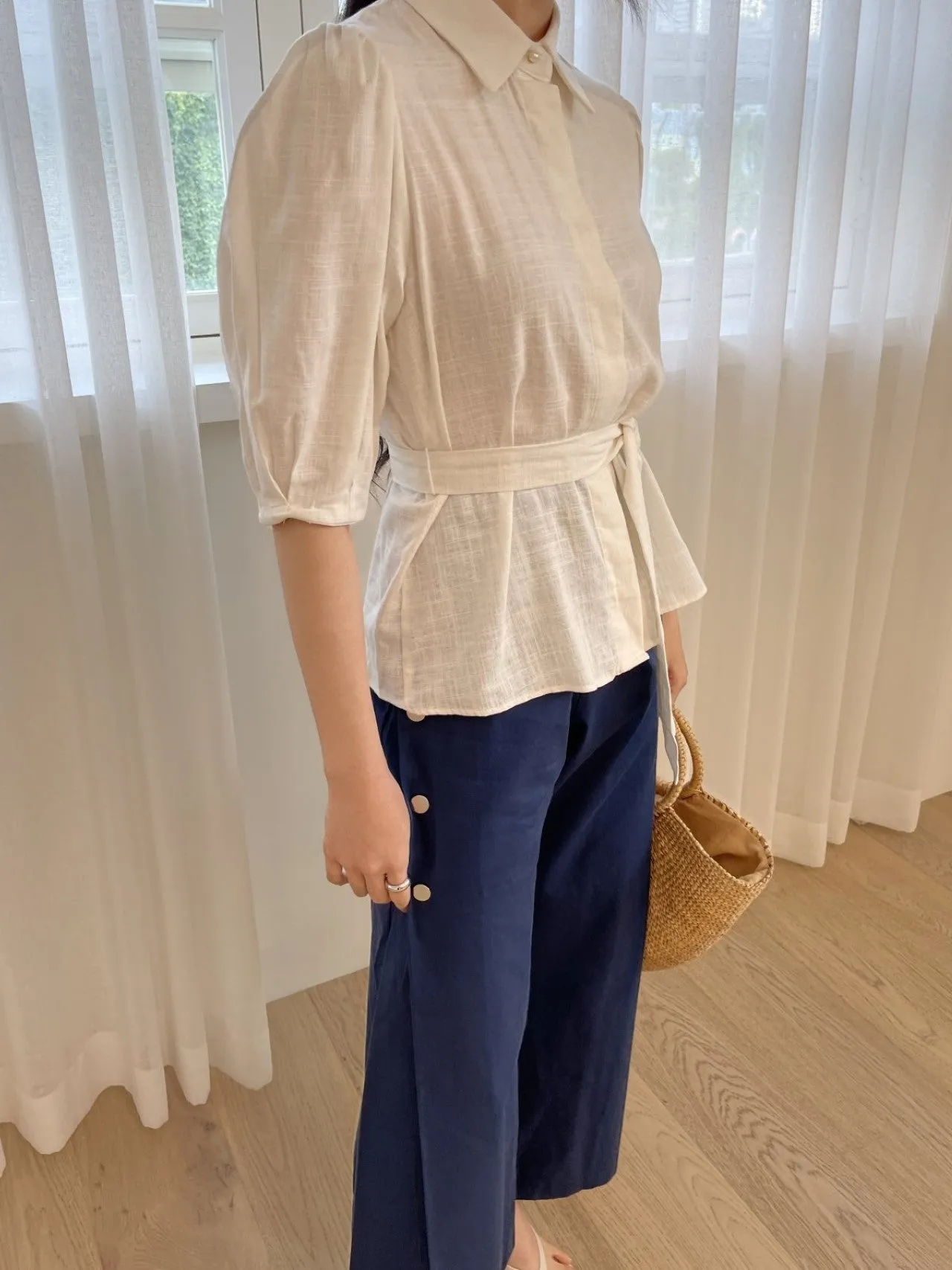 LINEN BELTED BLOUSE