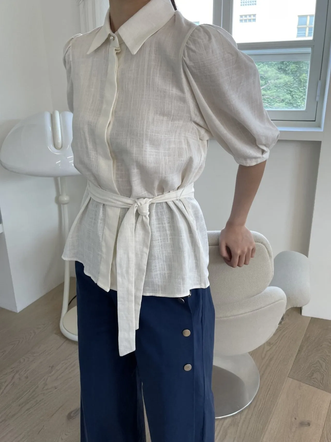 LINEN BELTED BLOUSE