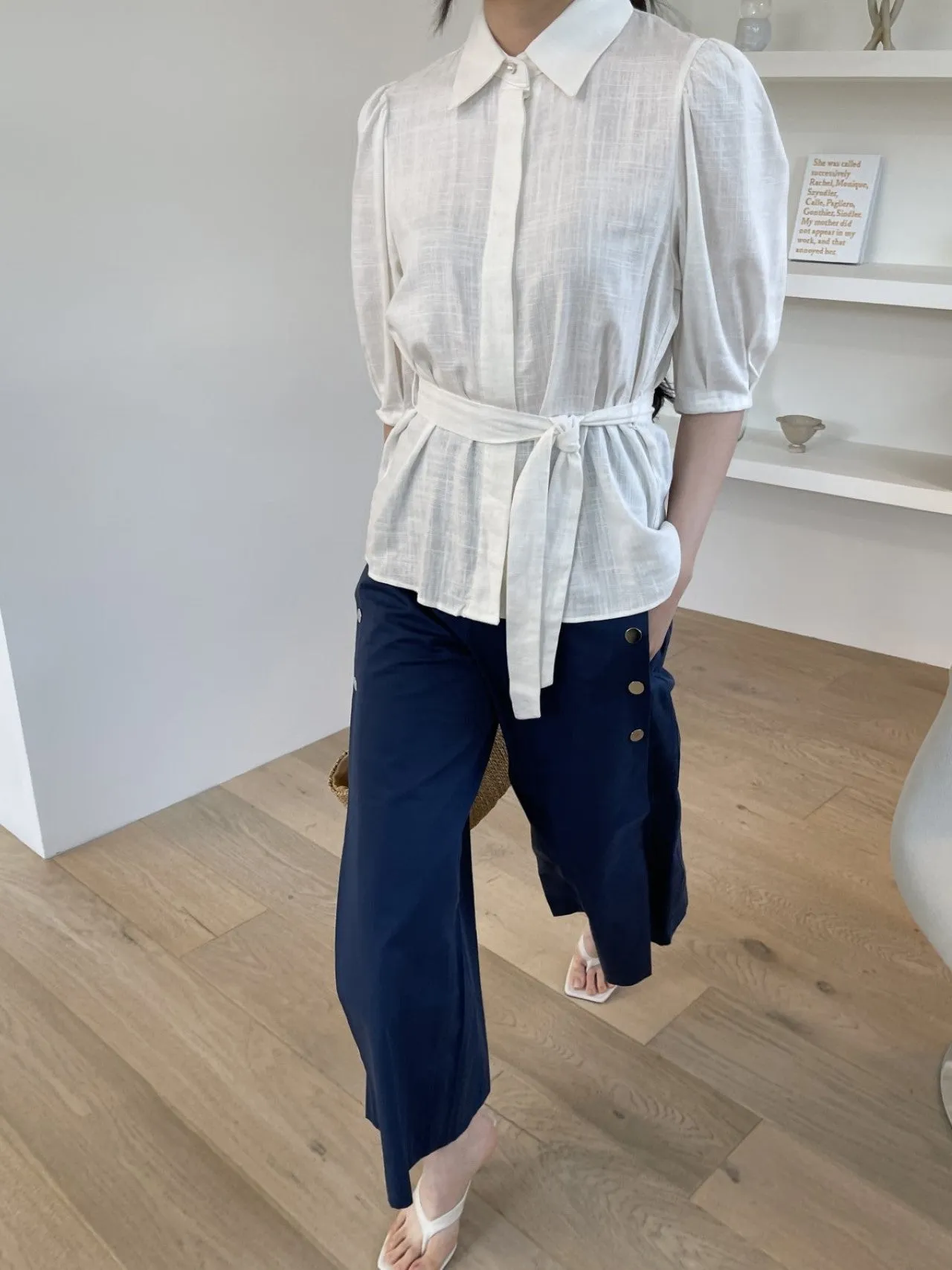 LINEN BELTED BLOUSE