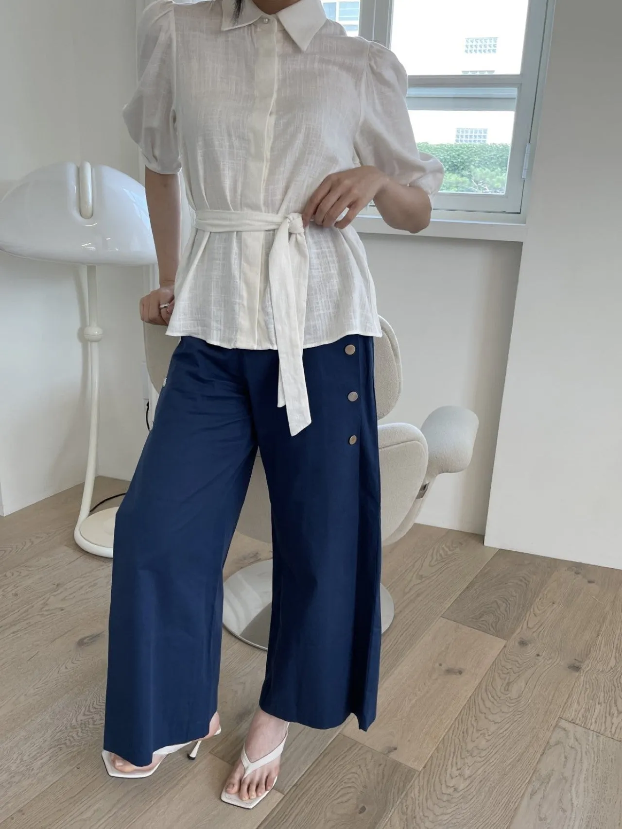 LINEN BELTED BLOUSE