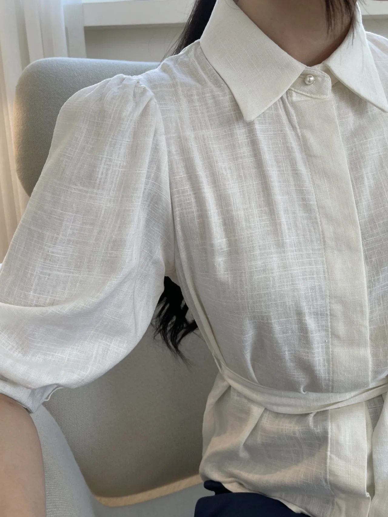 LINEN BELTED BLOUSE