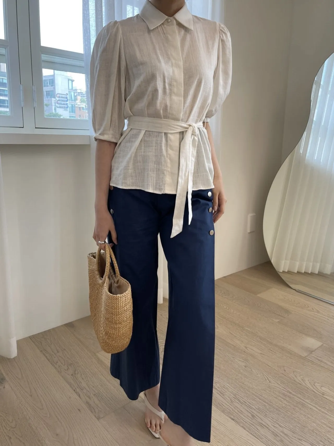 LINEN BELTED BLOUSE