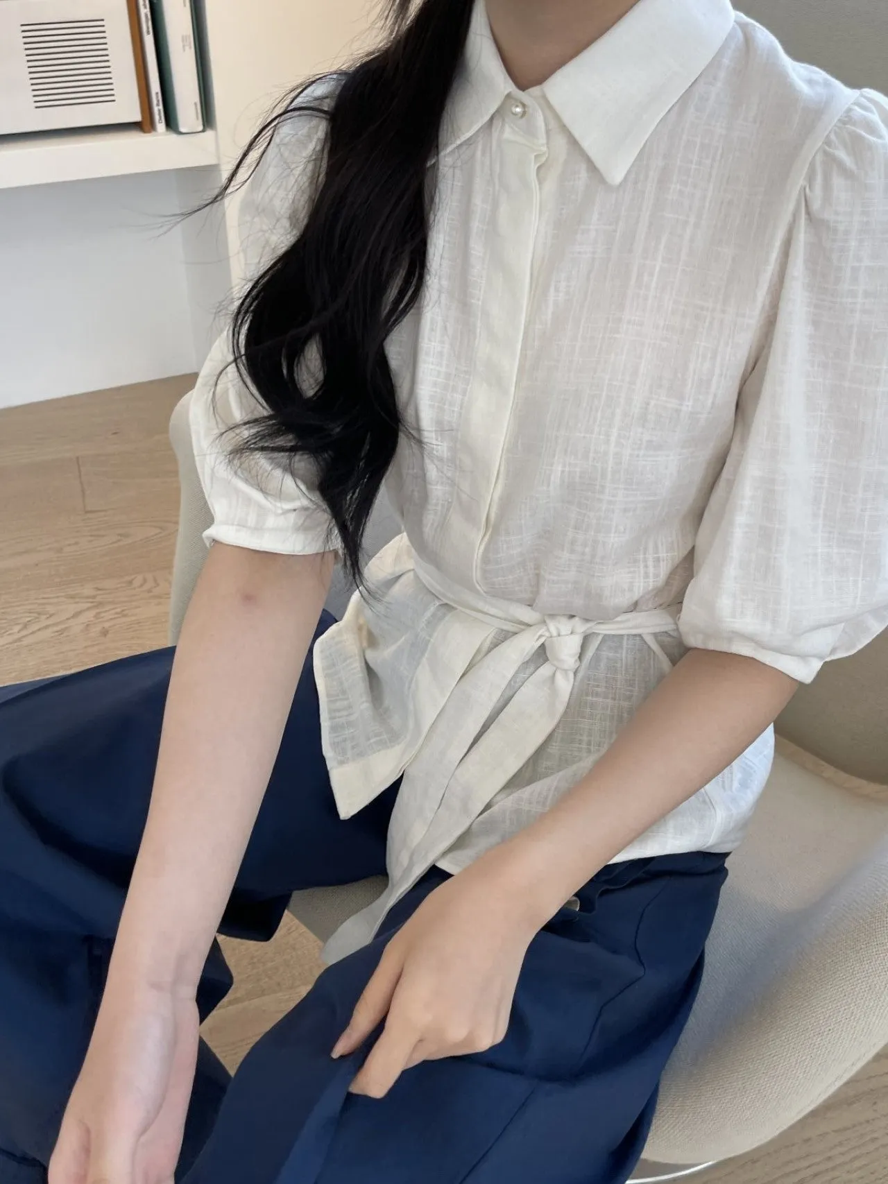 LINEN BELTED BLOUSE