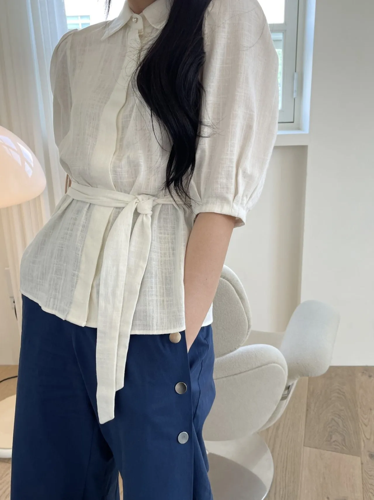 LINEN BELTED BLOUSE